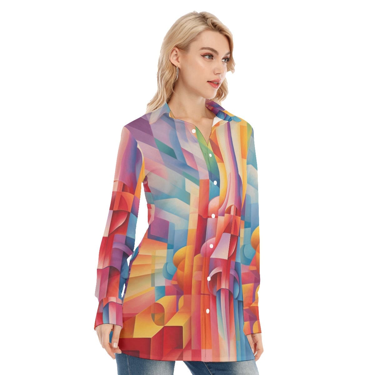 3R9EJ 3D Print Women's Long Shirt |115GSM 98% Cotton and 2% spandex