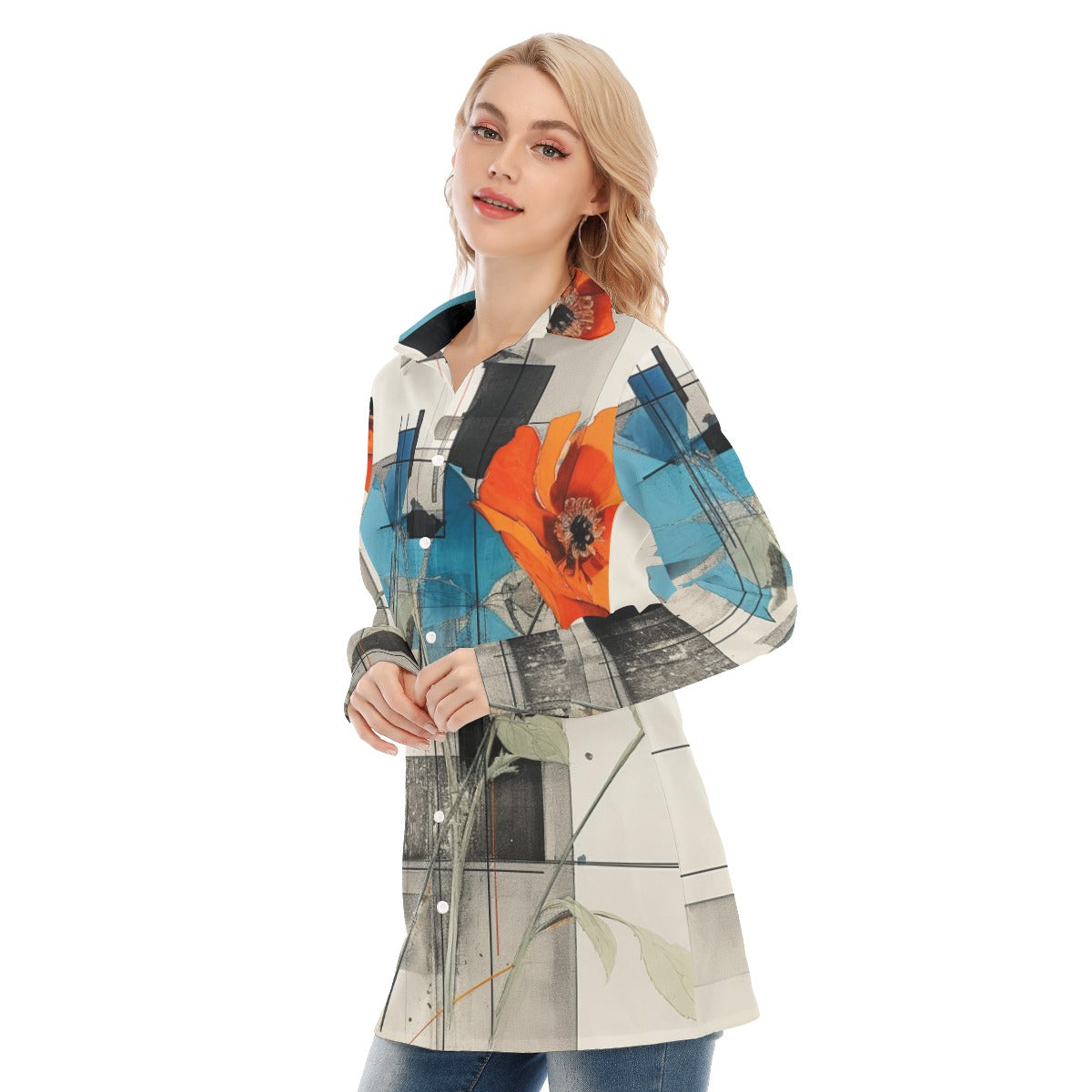 3R9GG All-Over Print Women's Long Shirt |115GSM 98% Cotton and 2% spandex