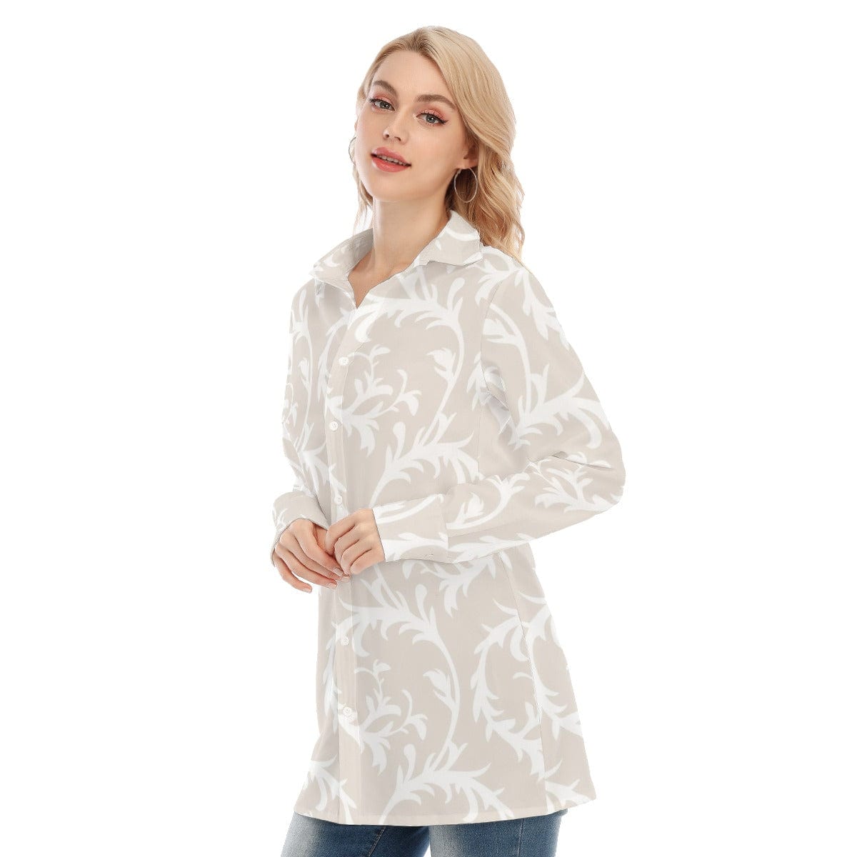 3R9FF All-Over Print Women's Long Shirt |115GSM 98% Cotton and 2% spandex