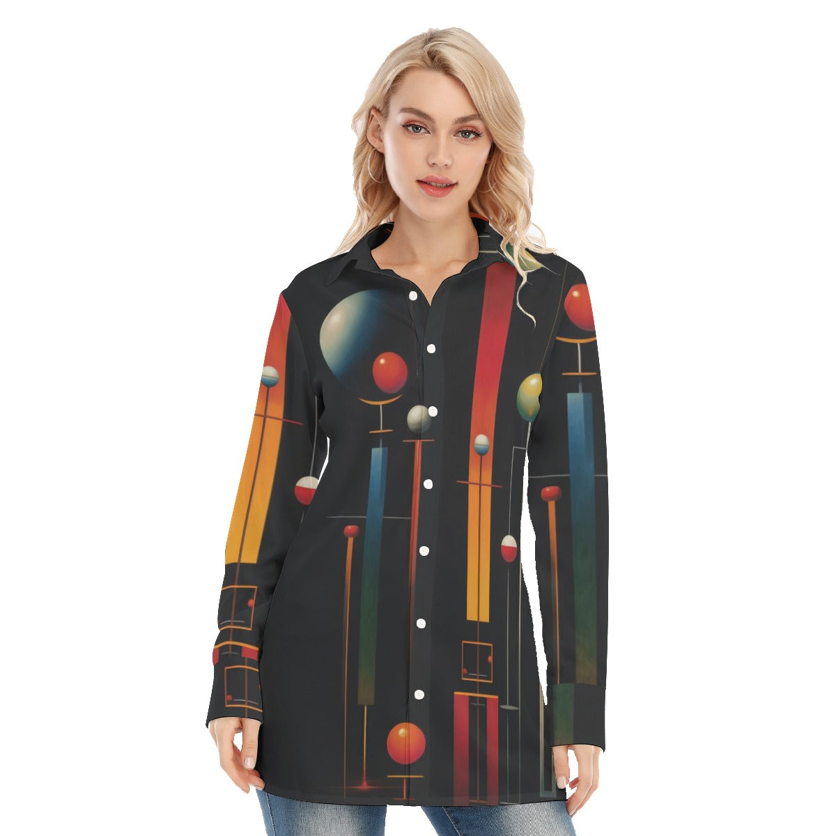 3R9G6 All-Over Print Women's Long Shirt |115GSM 98% Cotton and 2% spandex
