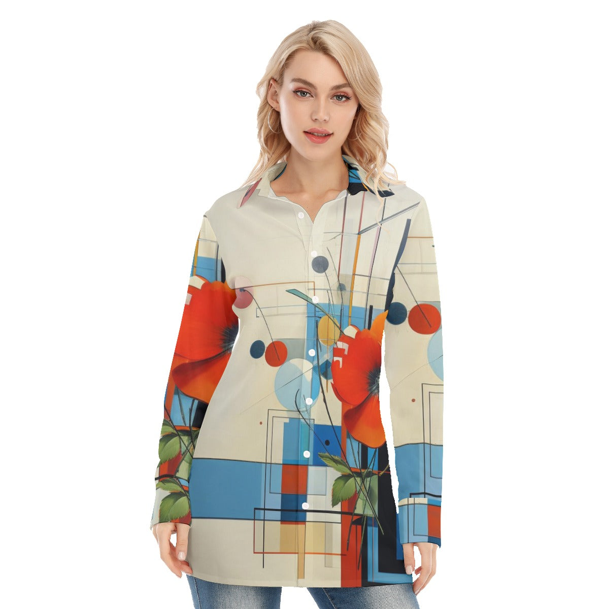 3R9GC All-Over Print Women's Long Shirt |115GSM 98% Cotton and 2% spandex