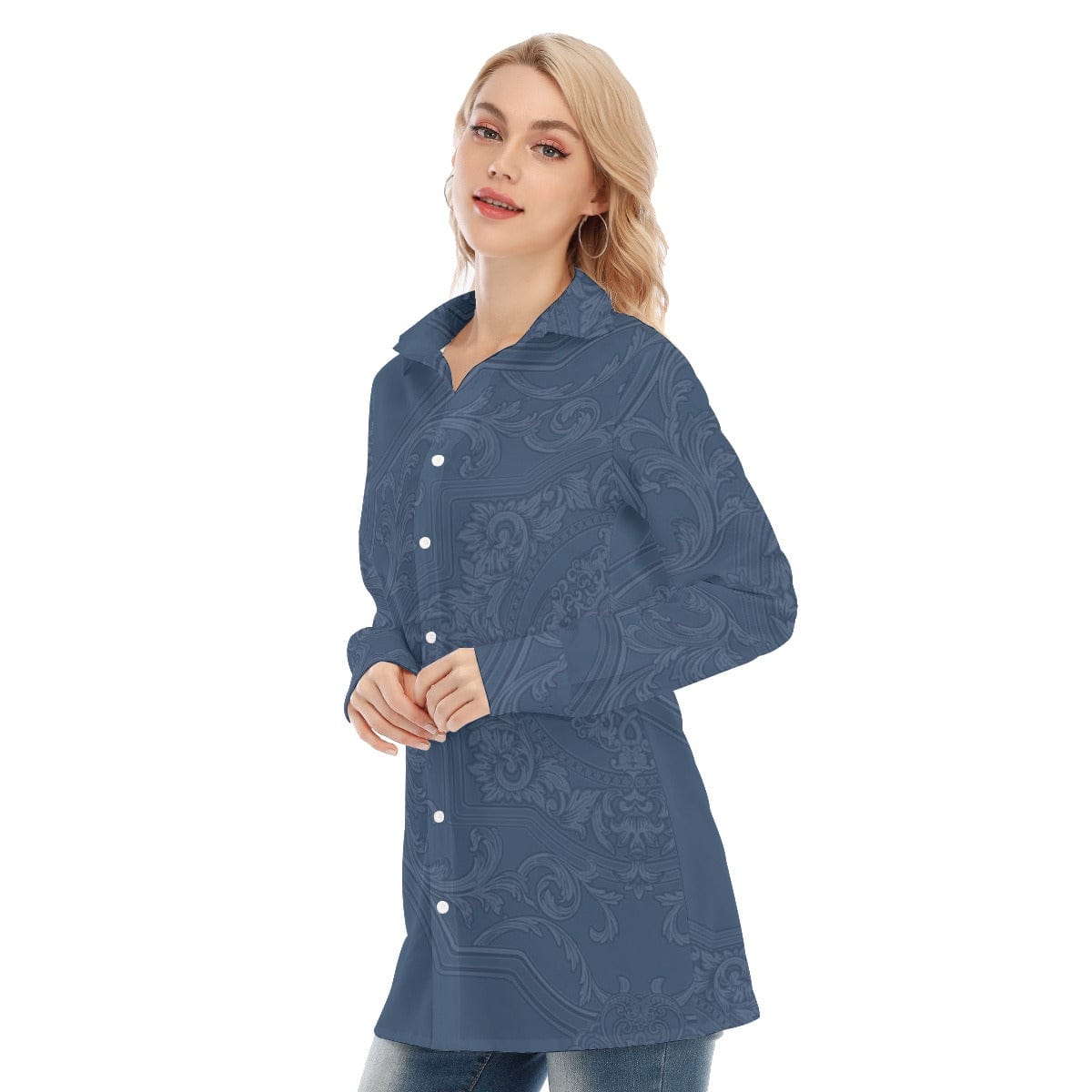 3R9FA All-Over Print Women's Long Shirt |115GSM  98% Cotton and 2% spandex