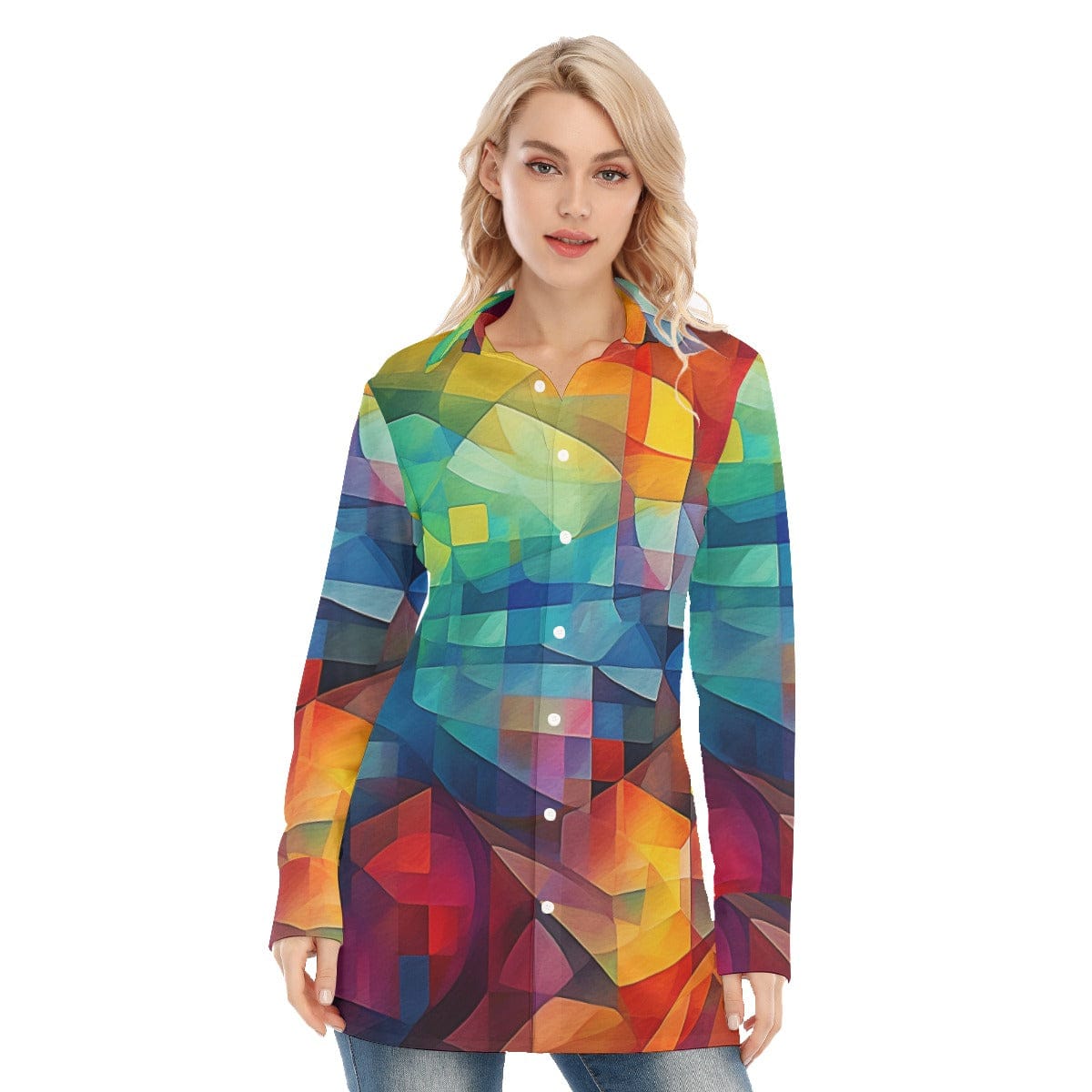 3R9EV All-Over Print Women's Long Shirt |115GSM  98% Cotton and 2% spandex