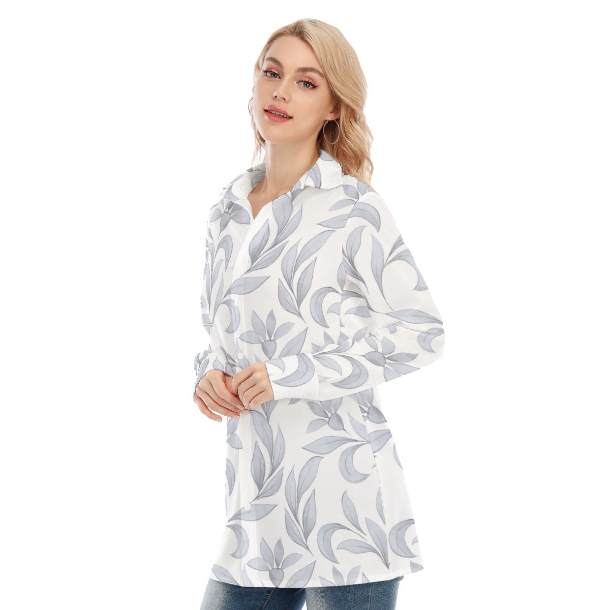 3R9FQ All-Over Print Women's Long Shirt |115GSM 98% Cotton and 2% spandex