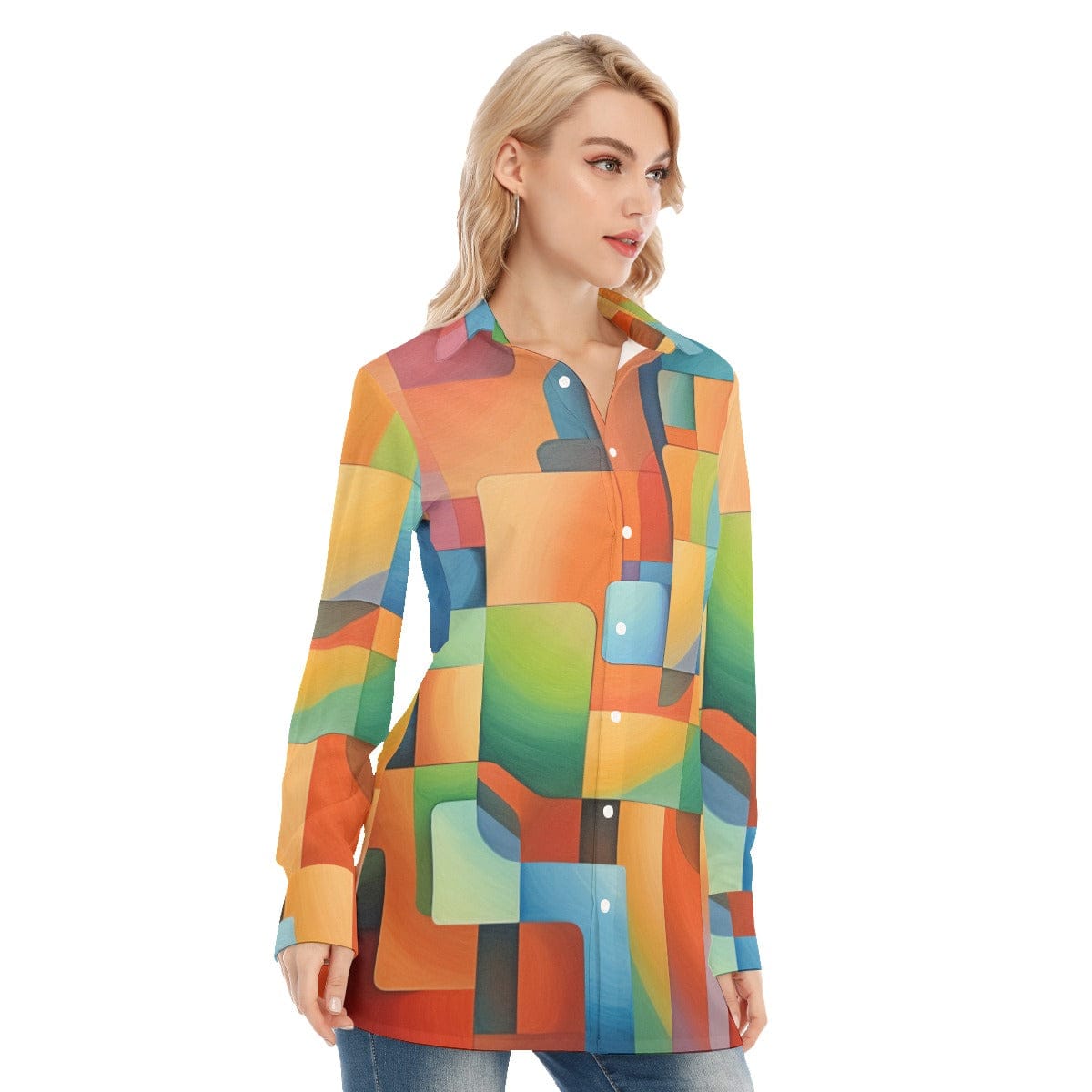 3R9ER All-Over Print Women's Long Shirt |115GSM 98% Cotton and 2% spandex
