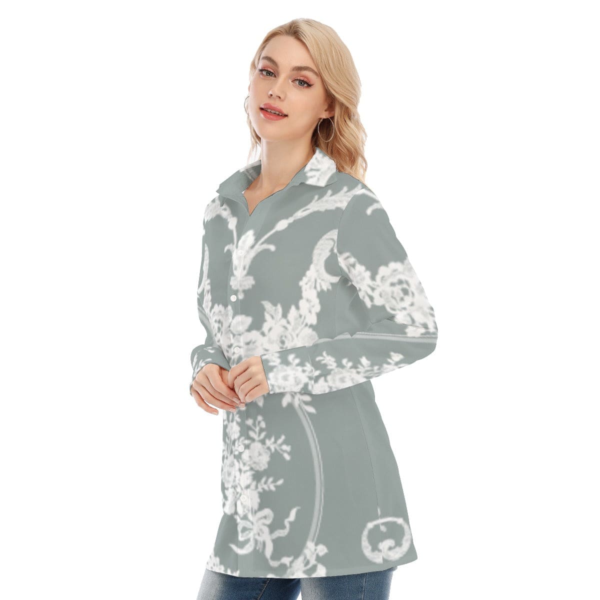 3R9FL All-Over Print Women's Long Shirt |115GSM 98% Cotton and 2% spandex