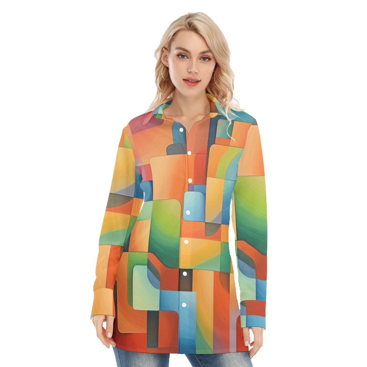 3R9ER All-Over Print Women's Long Shirt |115GSM 98% Cotton and 2% spandex
