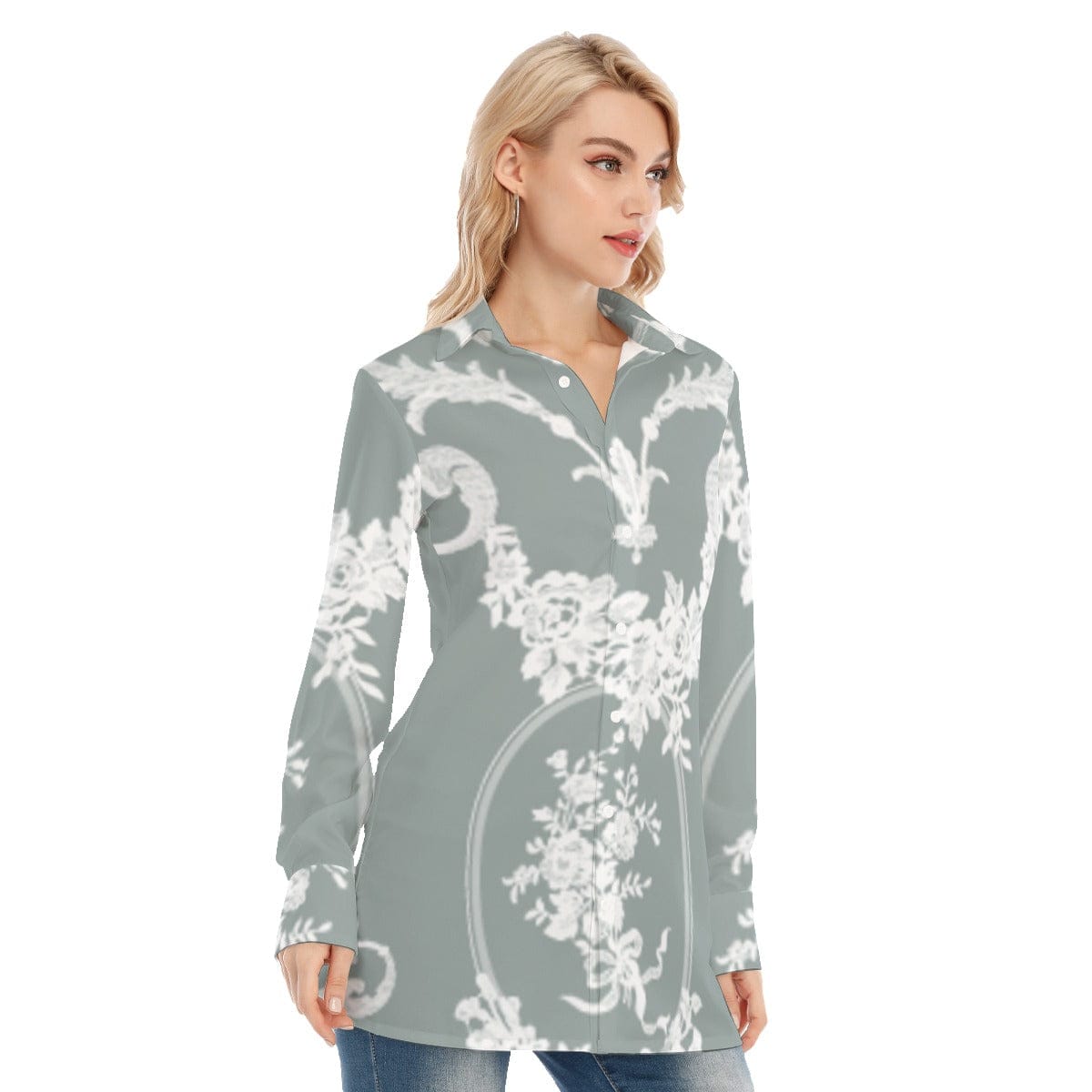 3R9FL All-Over Print Women's Long Shirt |115GSM 98% Cotton and 2% spandex