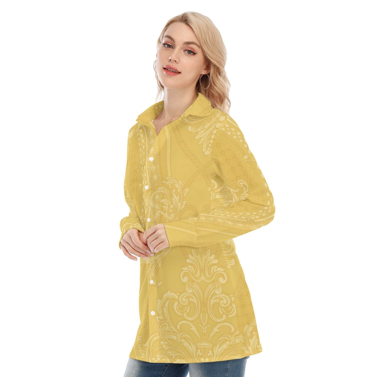3R9FE All-Over Print Women's Long Shirt |115GSM 98% Cotton and 2% spandex