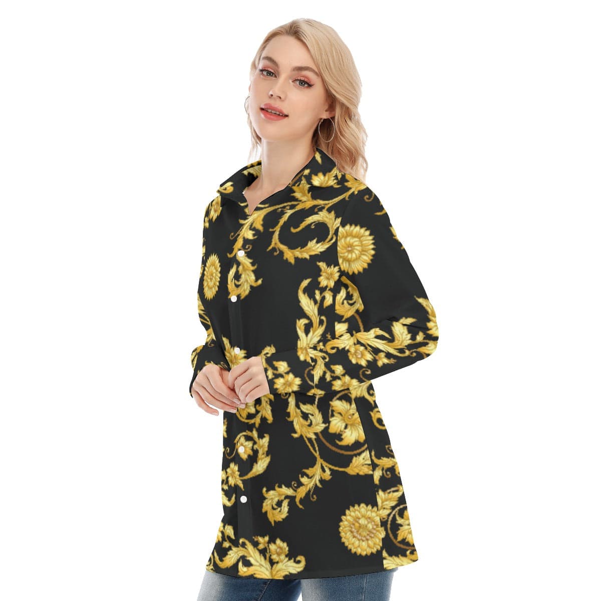 3R9FD All-Over Print Women's Long Shirt |115GSM  98% Cotton and 2% spandex