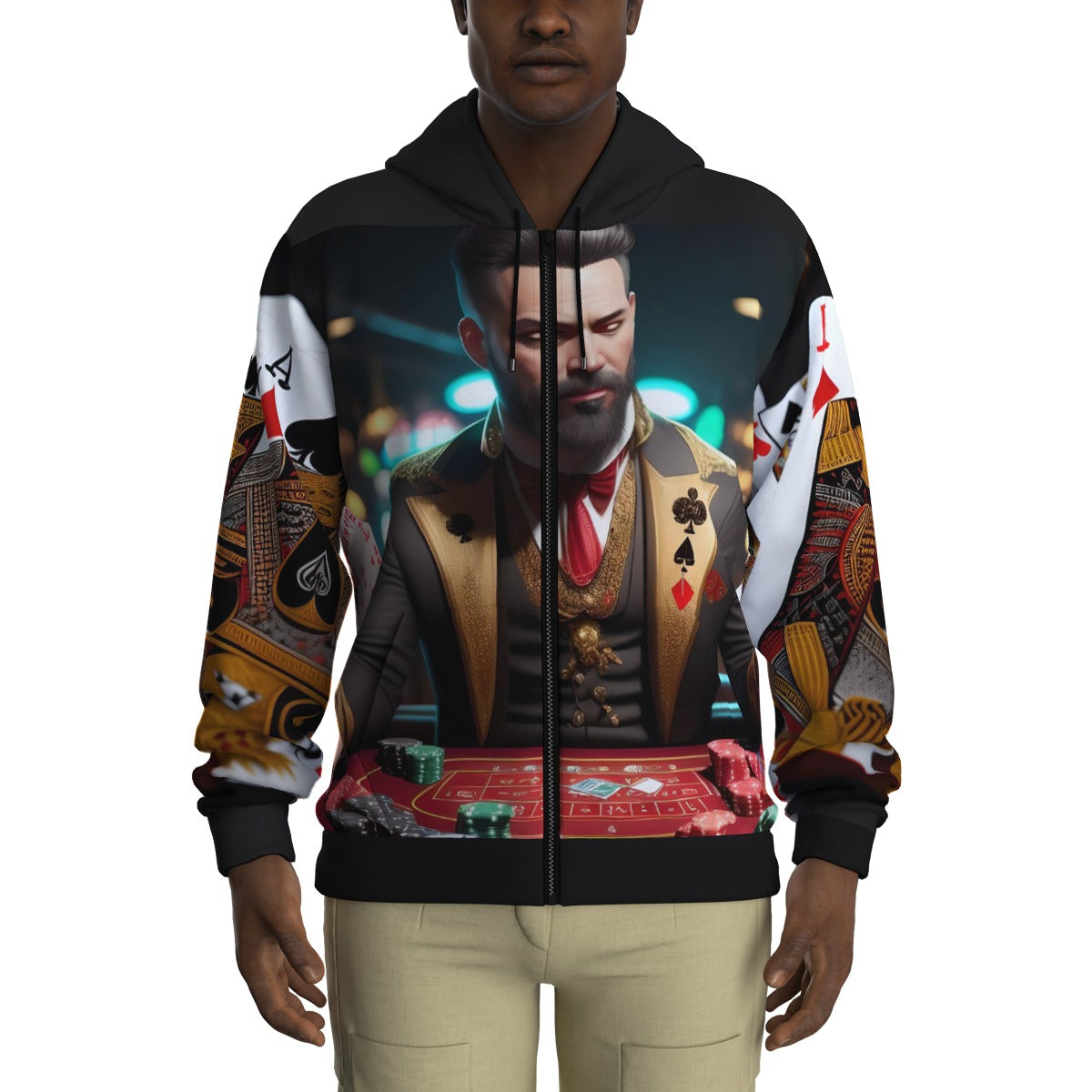 All-Over Print Zip Up Hoodie With Pocket Casino Art