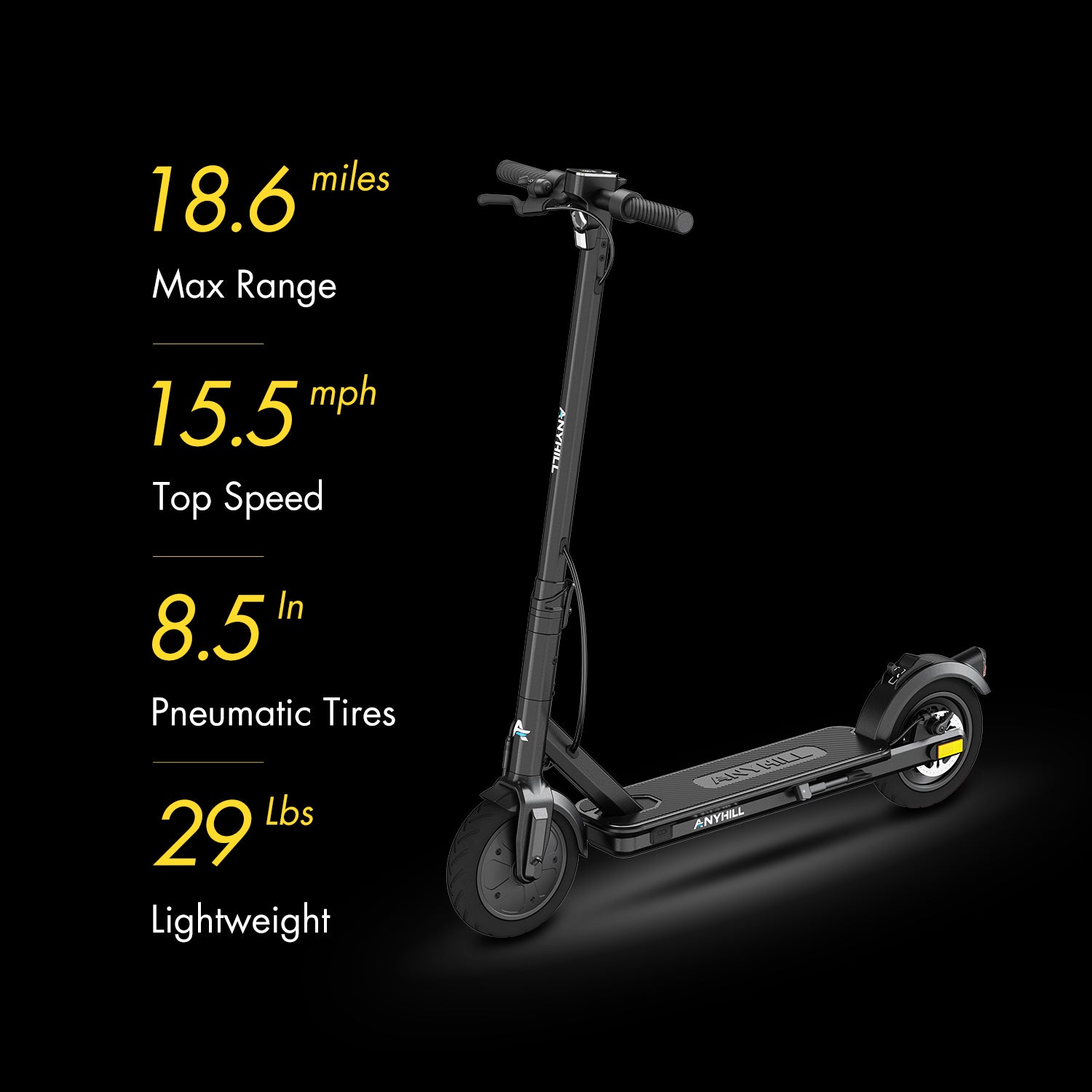 ANYHill UM-1 Electric Scooter - 350W Motor, Up to 20 Miles Range, 16 MPH Top Speed, 8.5" Pneumatic Tires, with LG Battery