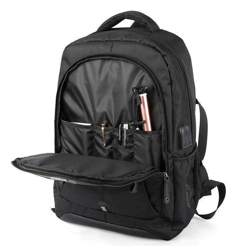 0260 New Waterproof Black Backpack with USB & Pnone Ports