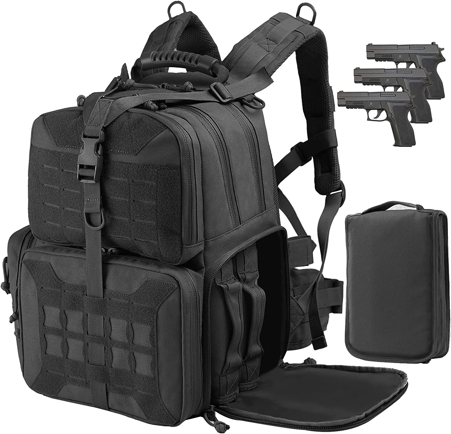 Tactical Range Backpack Bag, VOTAGOO Range Activity Bag For Handguns And Ammo, 3 Pistol Carrying Case For Hunting Shooting