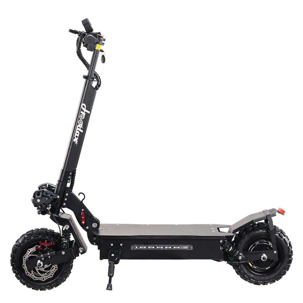 Q06P Sooner off Road Electric Scooter Dual Motor 5600w, 60v 35ah battery, max speed 50-62mph, max range 62 miles with LED Legs Stand.
