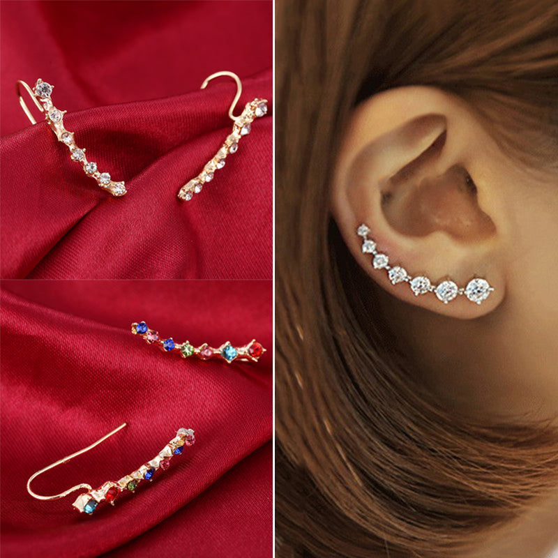 New Fashion Crystal Rhinestone Ear Cuff Wrap Stud Clip Earrings for Women