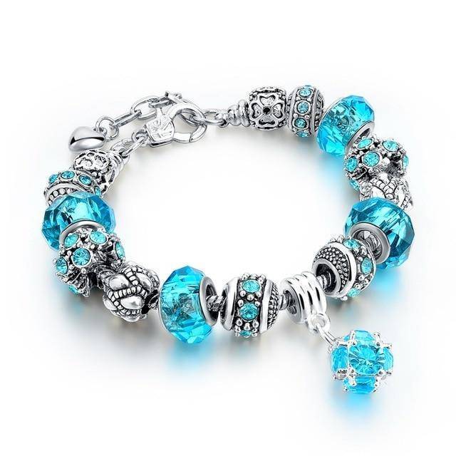 Silver Plated  Crystal&Glass Beads Charm Bracelets