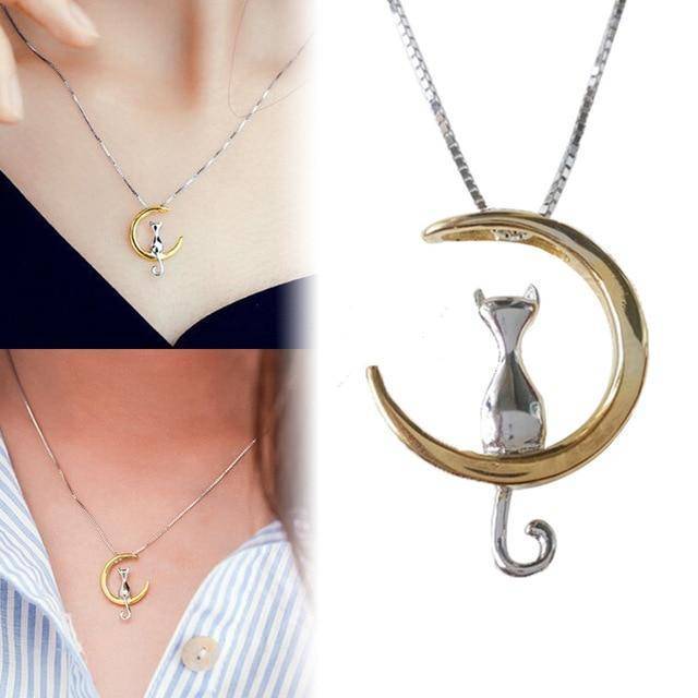 Cat Moon Pendant Necklace
