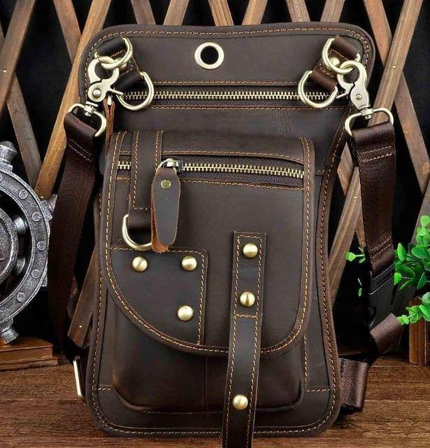 Genuine Leather Waist Drop Leg  Messenger Bag