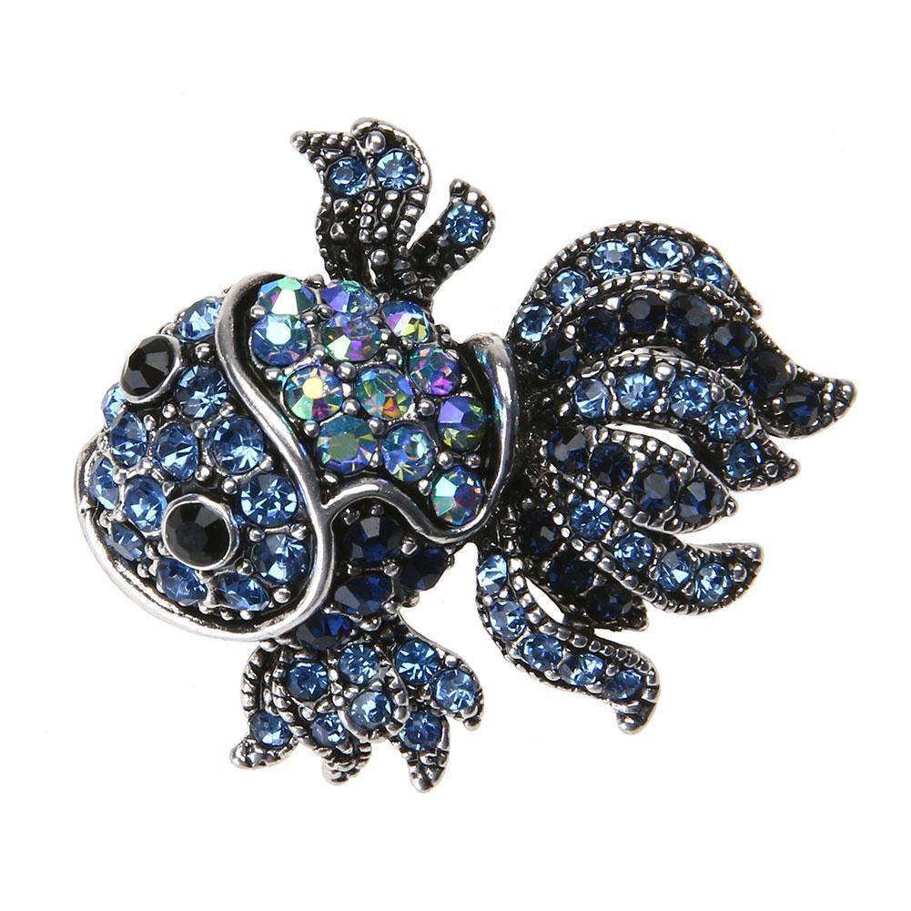 Vintage Cute Blue Crystal Fish Brooches