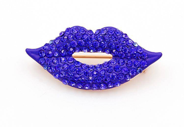 Red & Blue Crystal  Lips  Brooch