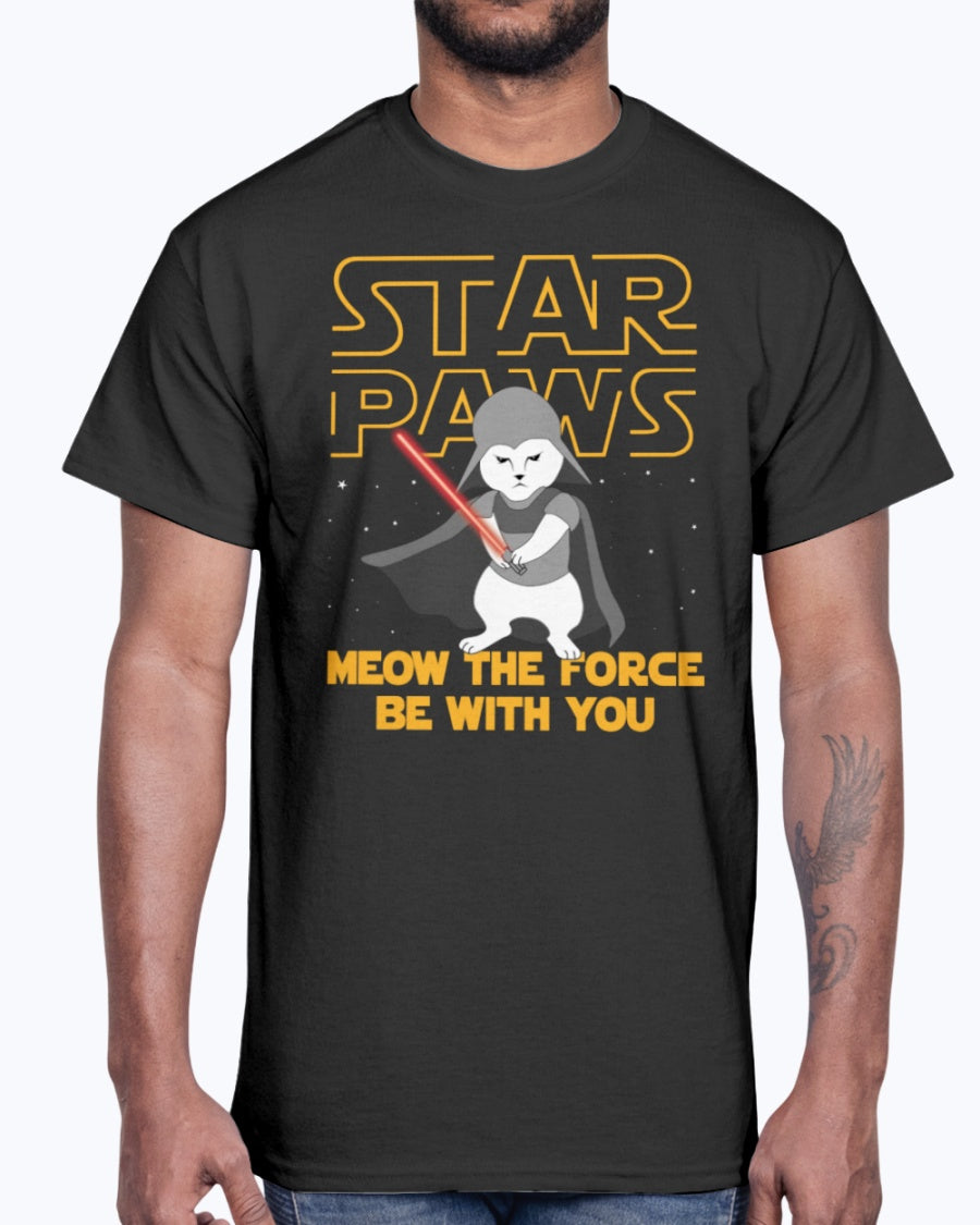 Men's Gildan Ultra Cotton T-Shirt  Star Paws Meow The Force Be With You