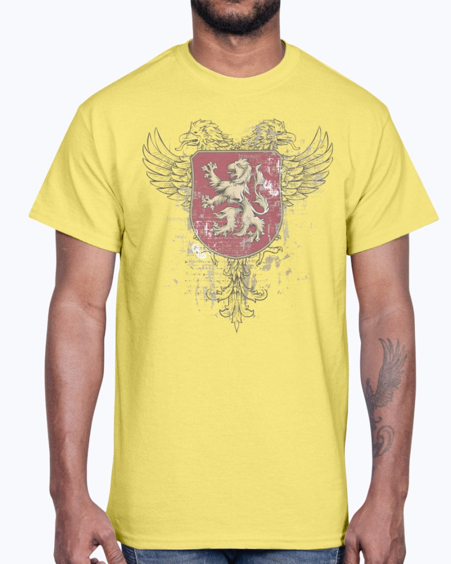 Men's Gildan Ultra Cotton T-Shirt 11 Light coloros.    Coat of arms with a lion, design-745