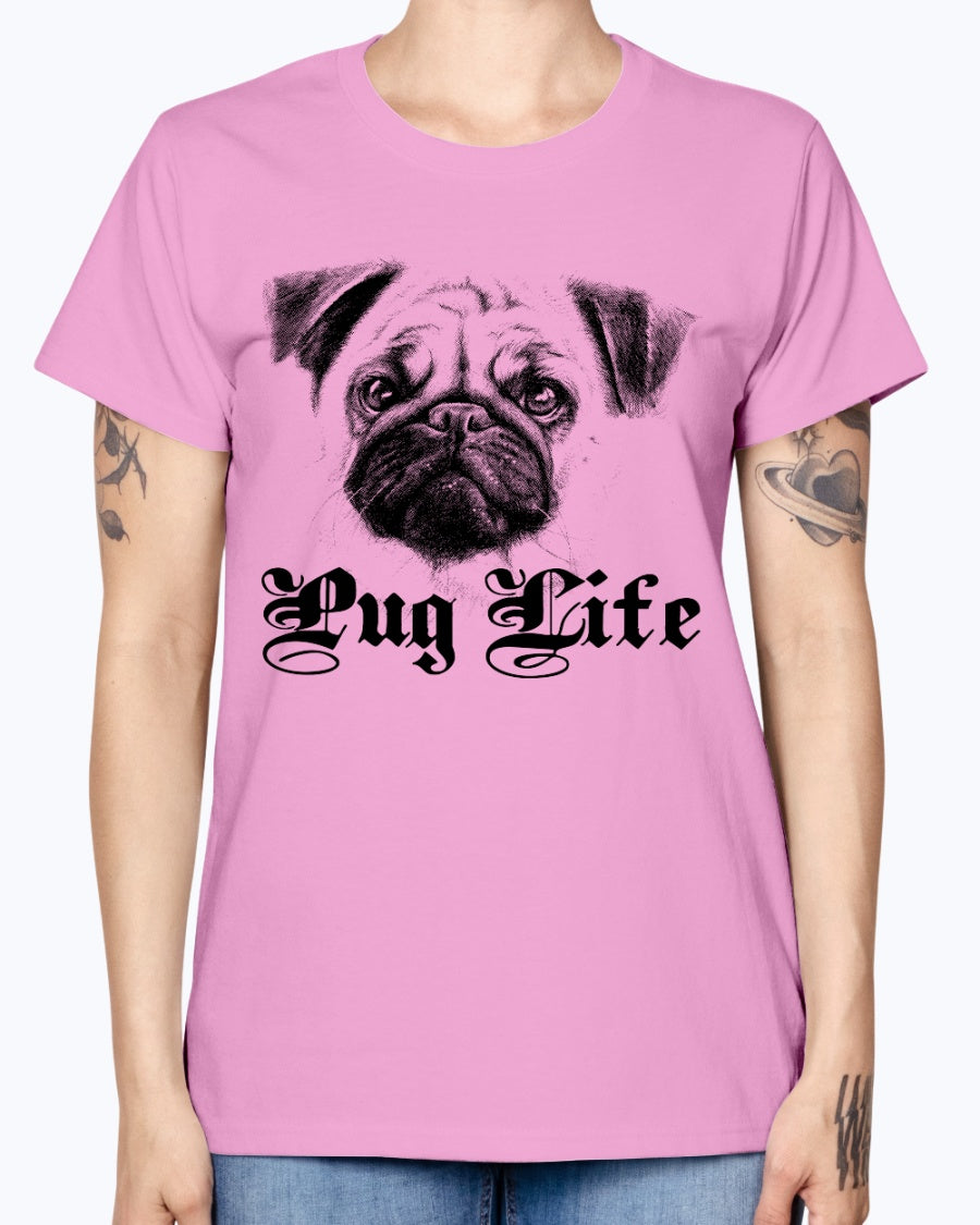 Gildan Ladies Missy T-Shirt 16 Light Colors   Pug Life