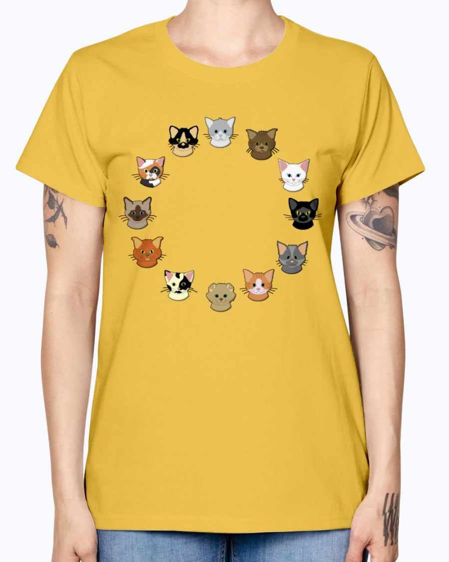 Gildan Ladies Missy T-Shirt. 12 cat heads Kids' Shirts