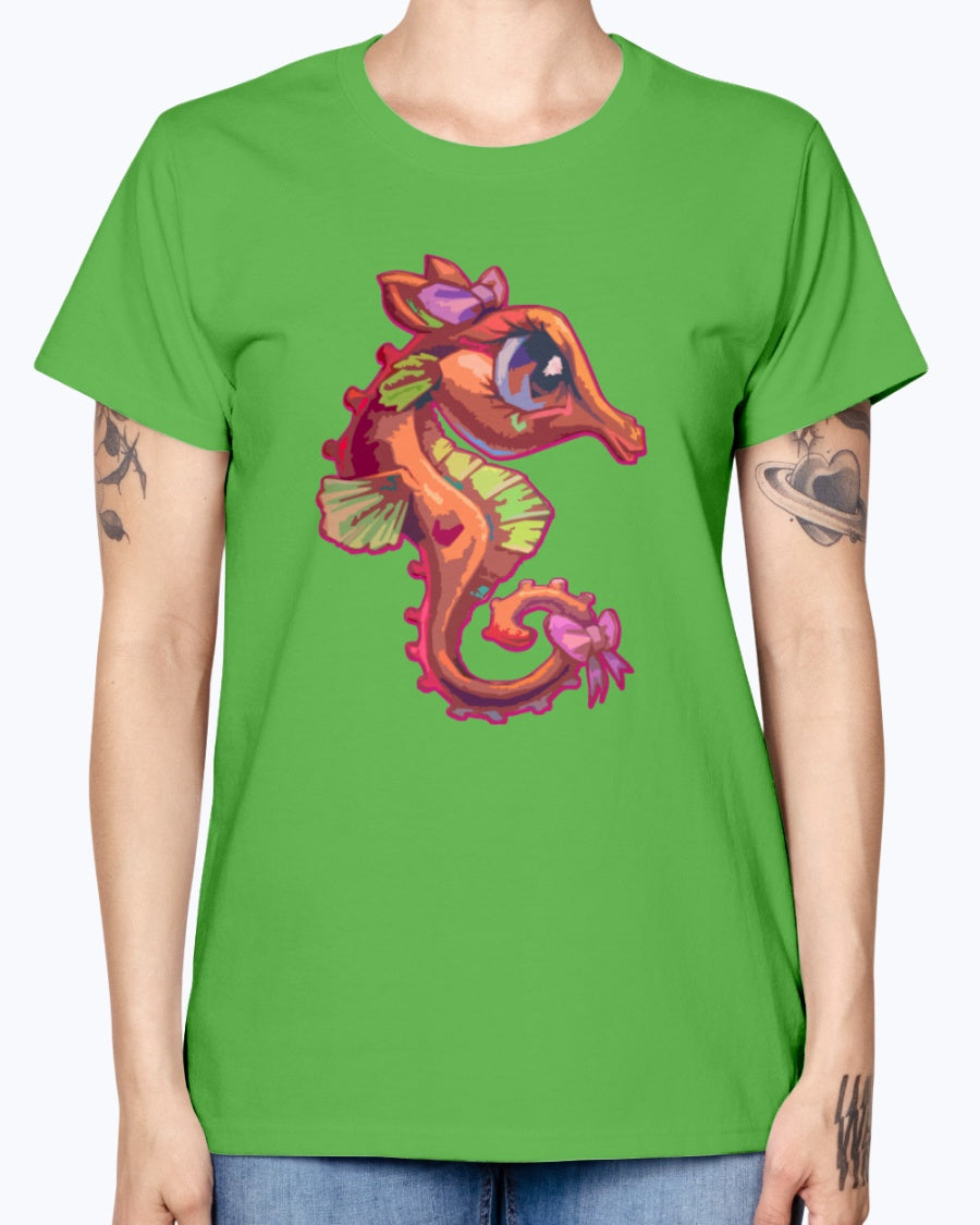 Gildan Ladies Missy T-Shirt .Cute Seahorse