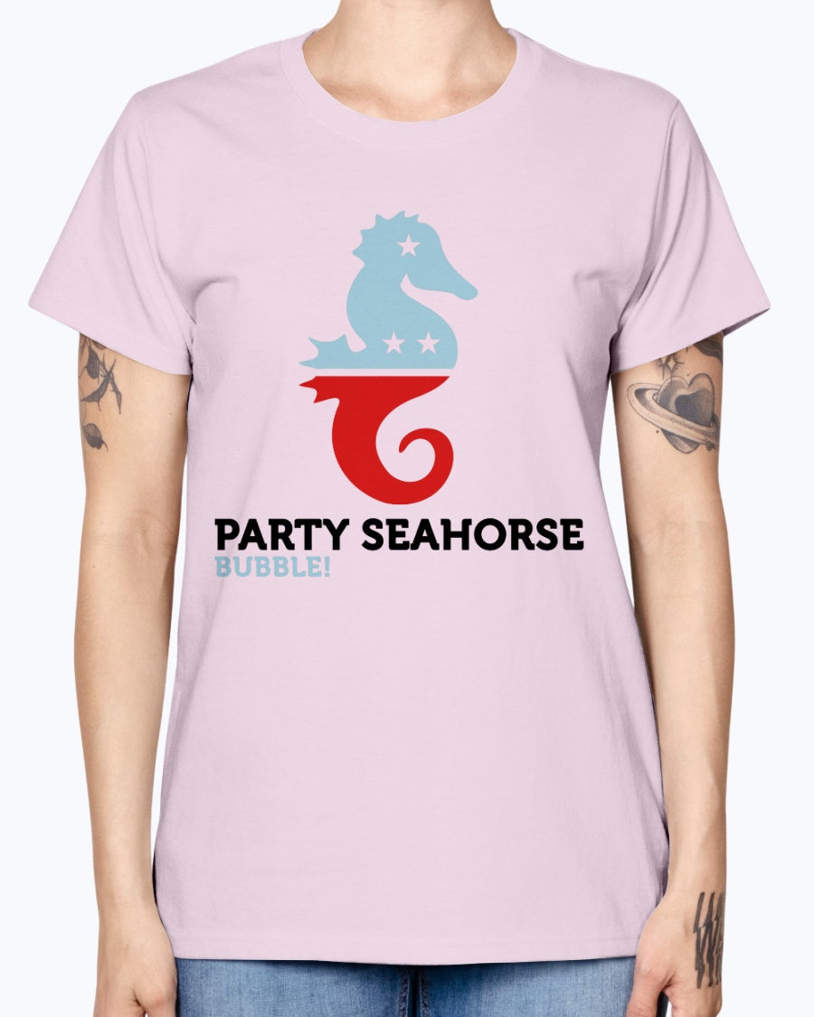 Gildan Ladies Missy T-Shirt  Party Animals Seahorse . Polo Shirts