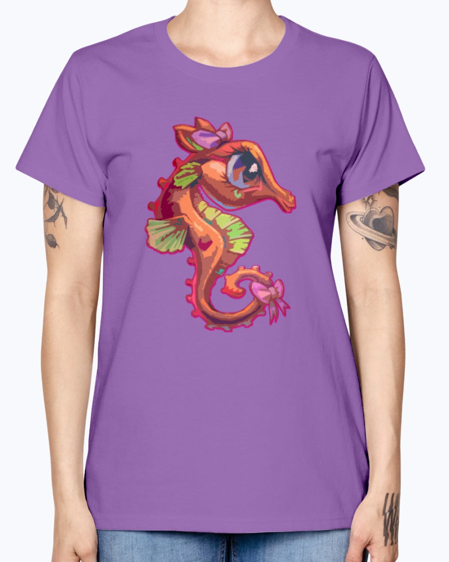 Gildan Ladies Missy T-Shirt .Cute Seahorse