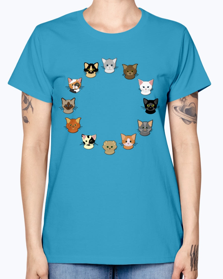 Gildan Ladies Missy T-Shirt. 12 cat heads Kids' Shirts