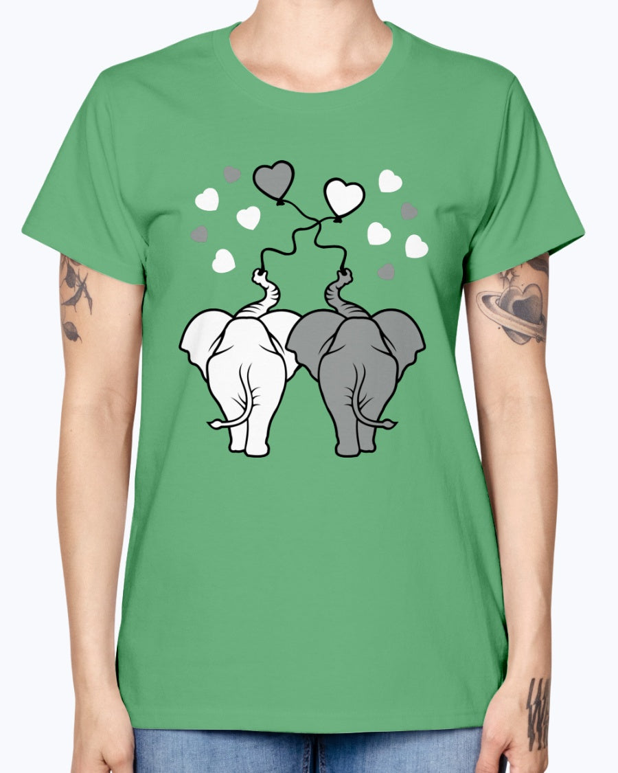 Gildan Ladies Missy T-Shirt  Asphalt elephants in love