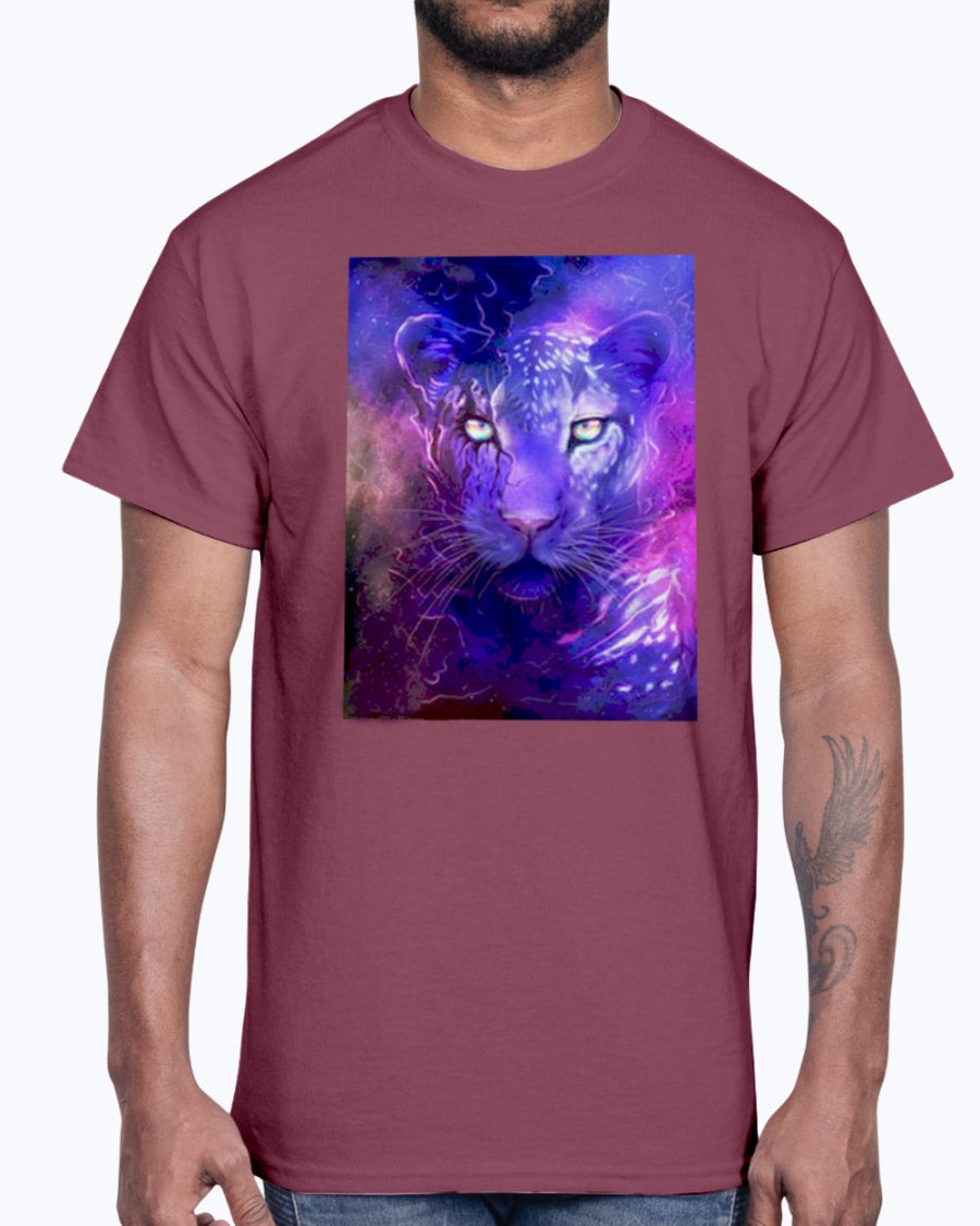 Men's Gildan Ultra Cotton T-Shirt 12 Dark colors   Glowing leopard