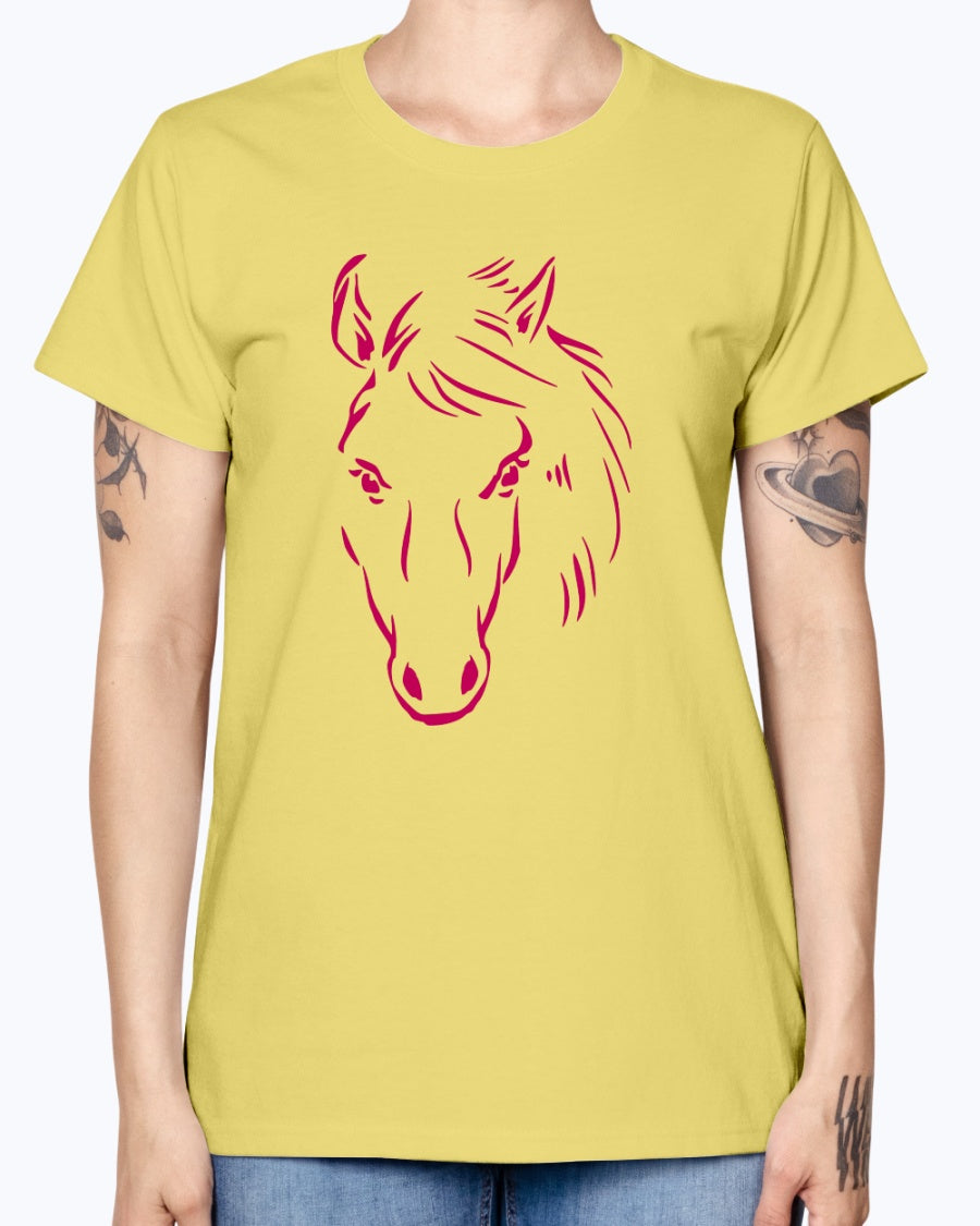 Gildan Ladies Missy T-Shirt.   Horse drawing