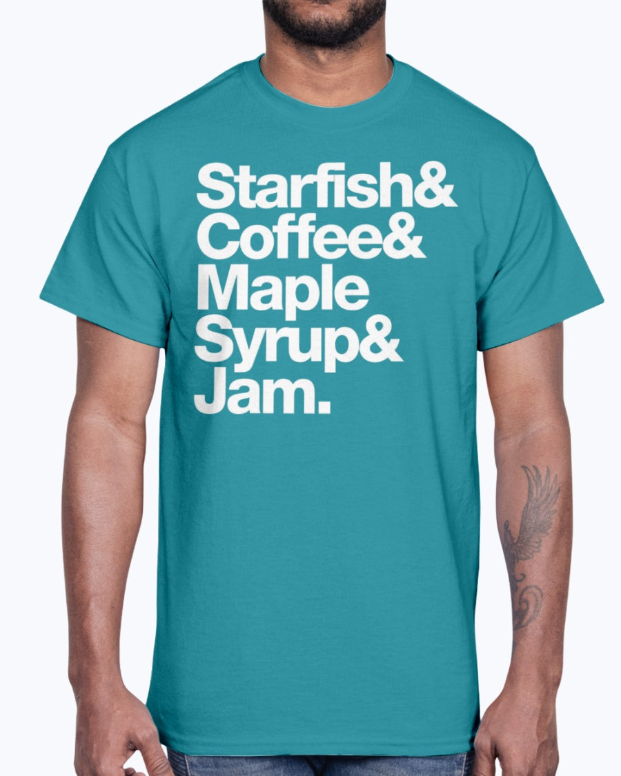 Men's Gildan Ultra Cotton T-Shirt . STARFISH COFFEE MAPLE SYRUP AND JAM