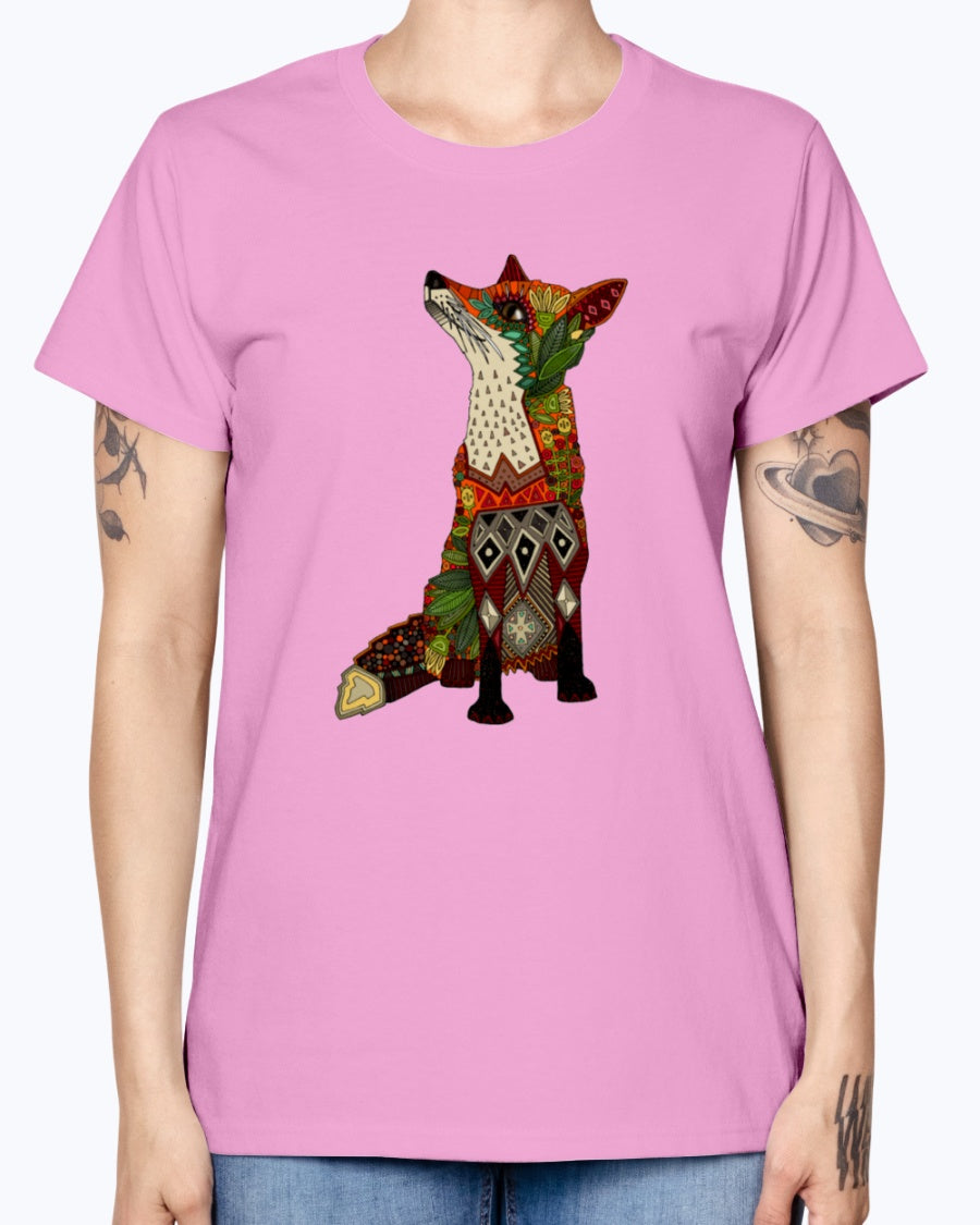 Gildan Ladies Missy T-Shirt 16 Light Colors   Floral Fox
