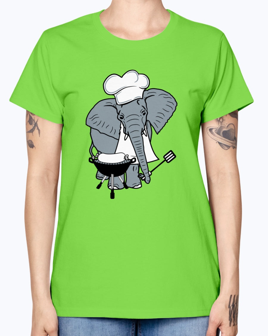 Gildan Ladies Missy T-Shirt   Cook,  grill,  hat, elephant