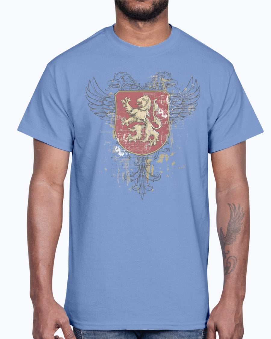 Men's Gildan Ultra Cotton T-Shirt 11 Light coloros.    Coat of arms with a lion, design-745