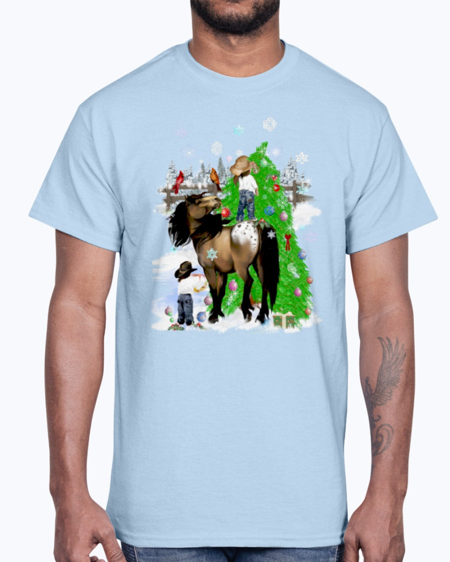 Men's Gildan Ultra Cotton T-Shirt.  A horse and kid Christmas