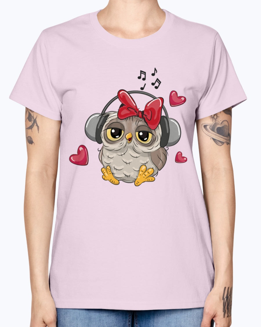 Gildan Ladies Missy T-Shirt 16 Light Colors. Cute Owl