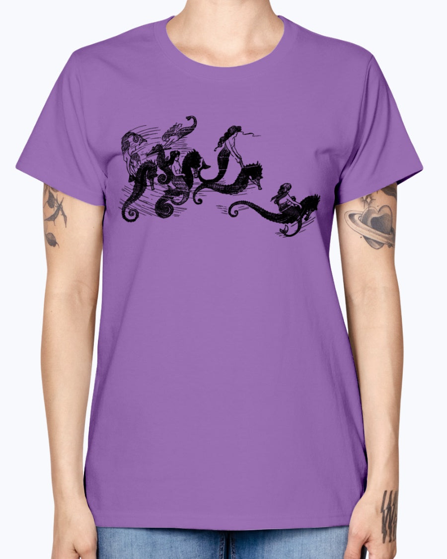 Gildan Ladies Missy T-Shirt   Mermaids and Seahorses