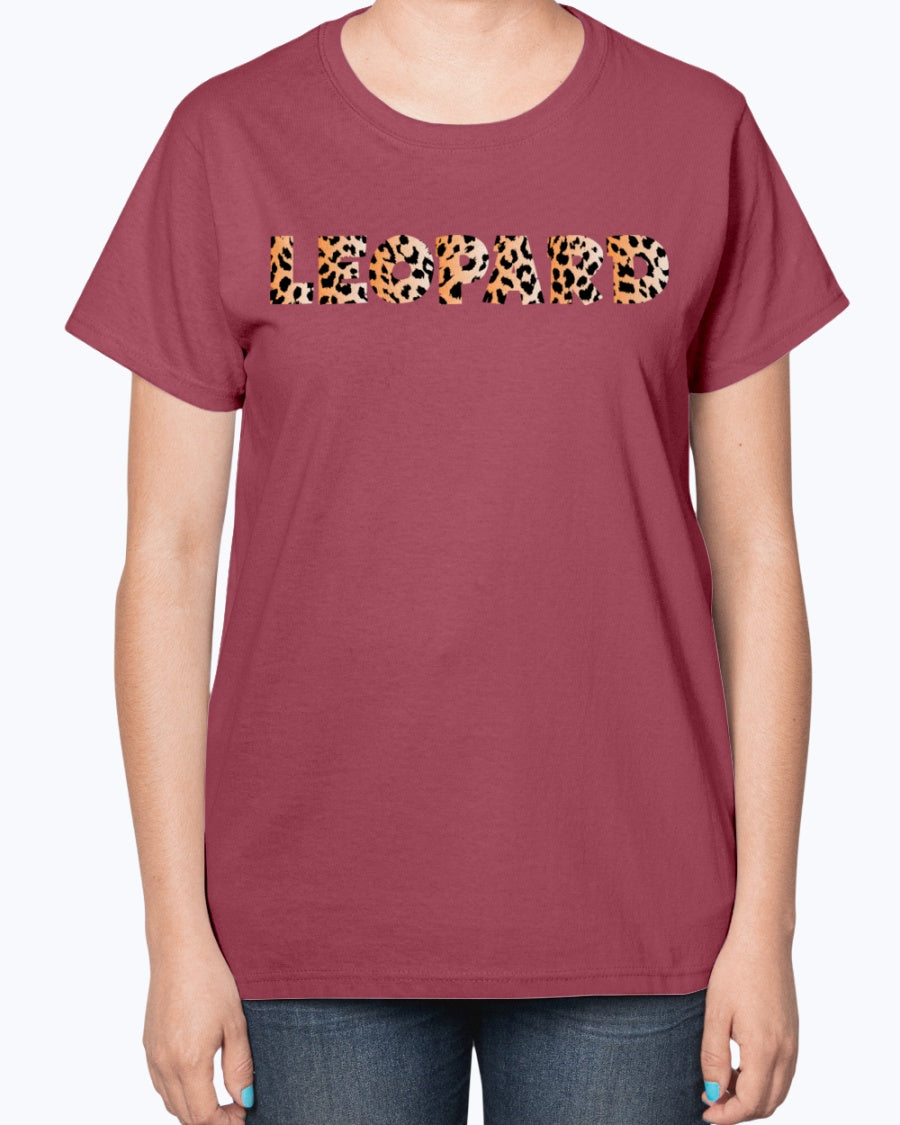 Gildan 2000L Ultra Cotton Ladies T-Shirt 13 colors Dark. Leopard Typography 2