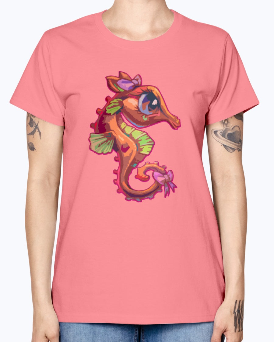 Gildan Ladies Missy T-Shirt .Cute Seahorse