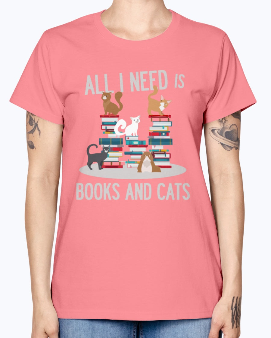 Gildan Ladies Missy T-Shirt. BOOKS AND CATS