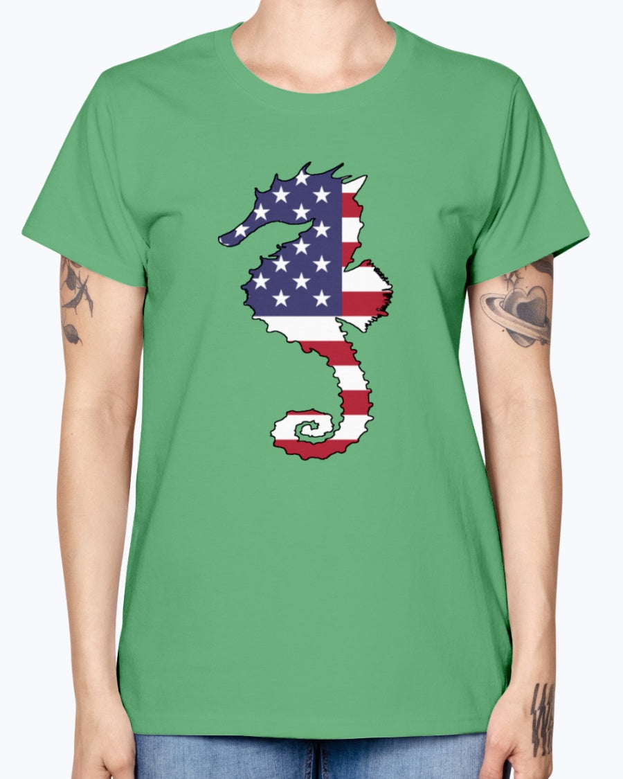 Gildan Ladies Missy T-Shirt. American Flag