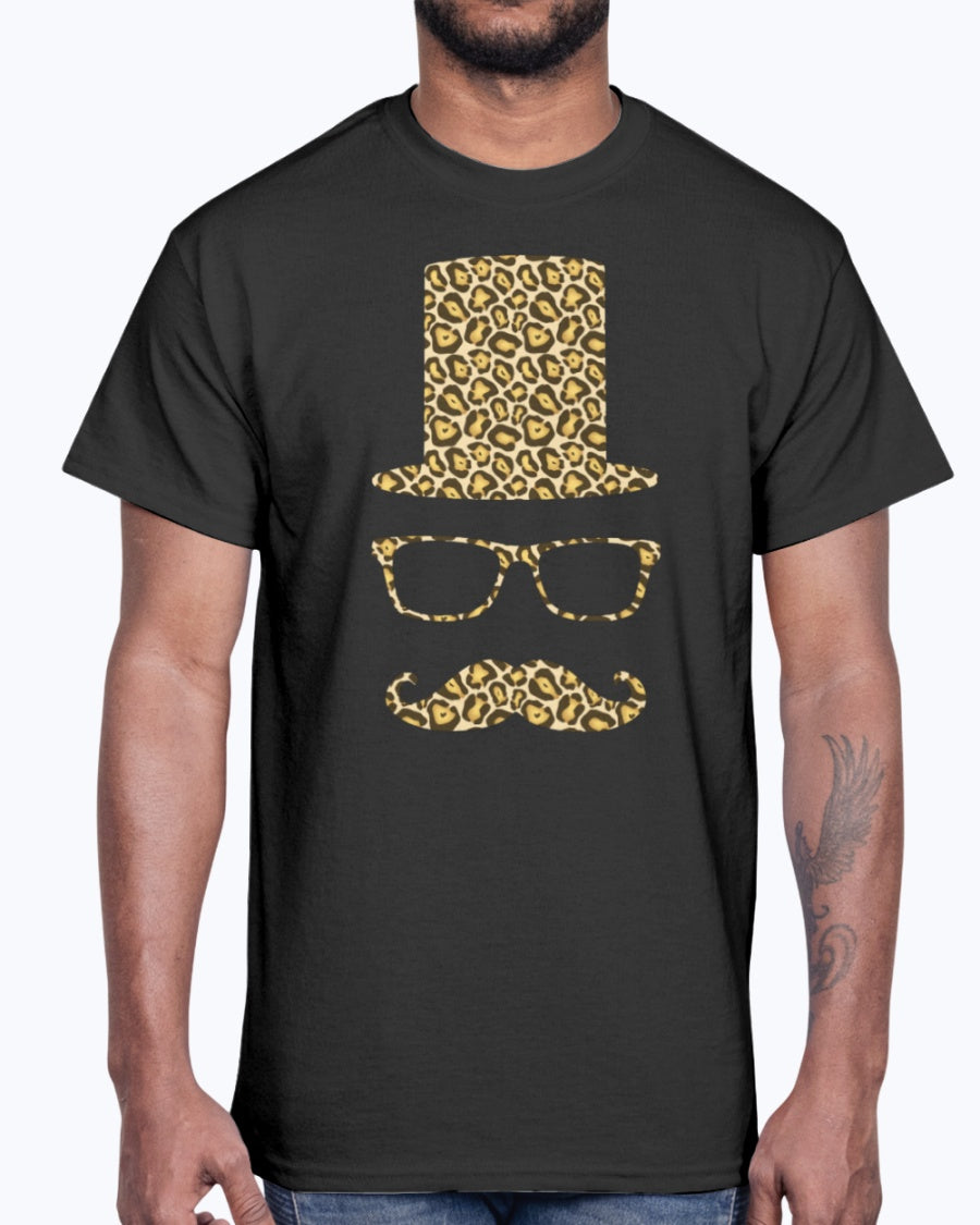 Men's Gildan Ultra Cotton T-Shirt 12 Dark colors.  Sir Gentleman Leopard Style