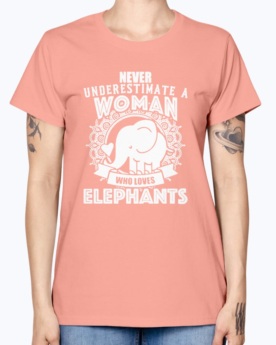 Gildan Ladies Missy T-Shirt  Woman Love Elephant