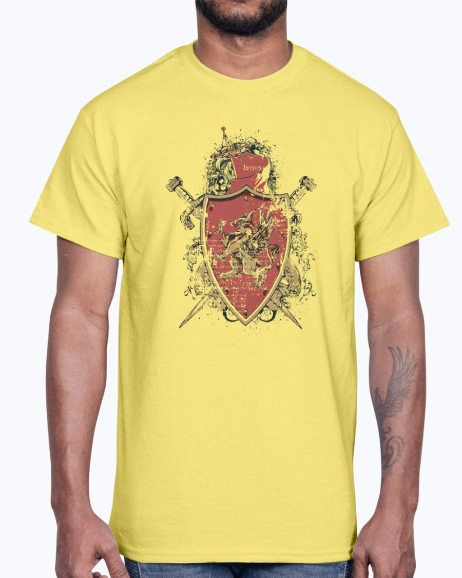 Men's Gildan Ultra Cotton T-Shirt 11 Light         Winged lion shield, design-743